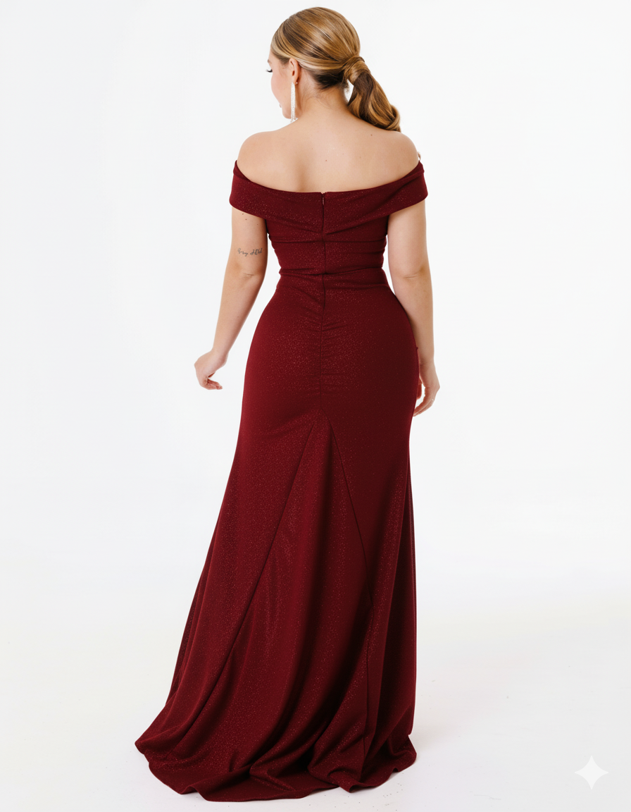 Vestido Largo con Abertura de Brillos Corrugado - FRIDA BRILLOS