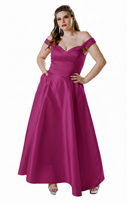 Vestido largo con abertura y hombros descubiertos. -"FLORENCIA"