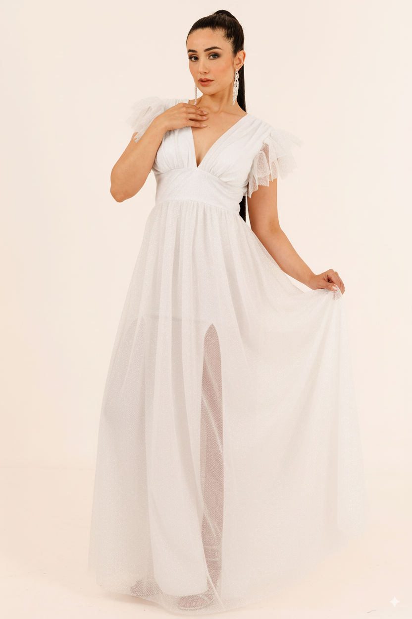 Vestido Largo con Brillos y Mangas - JULIA BRILLOS