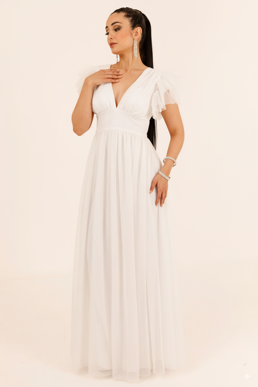 Vestido Largo con Brillos y Mangas - JULIA BRILLOS