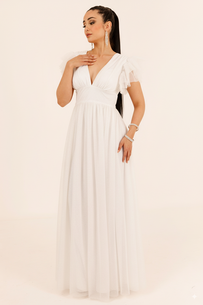 Vestido Largo con Brillos y Mangas - JULIA BRILLOS