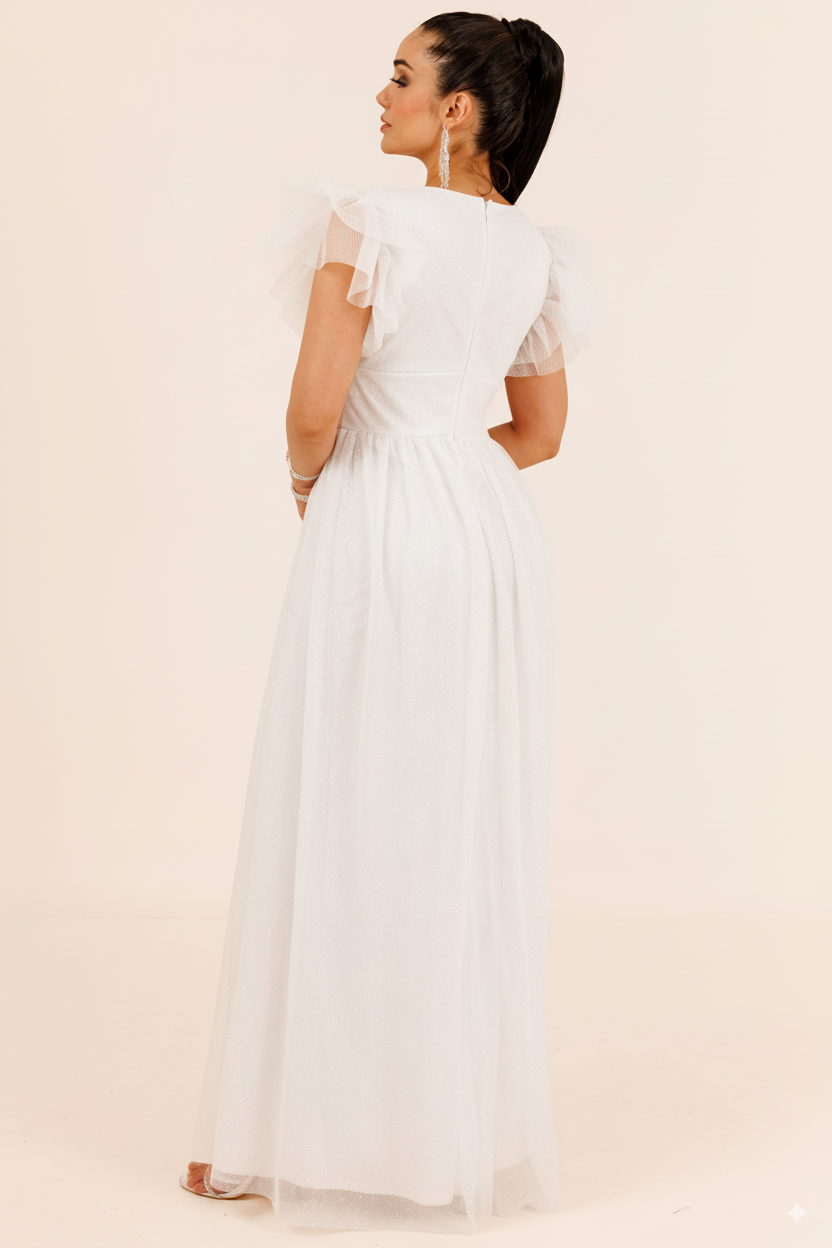 Vestido Largo con Brillos y Mangas - JULIA BRILLOS