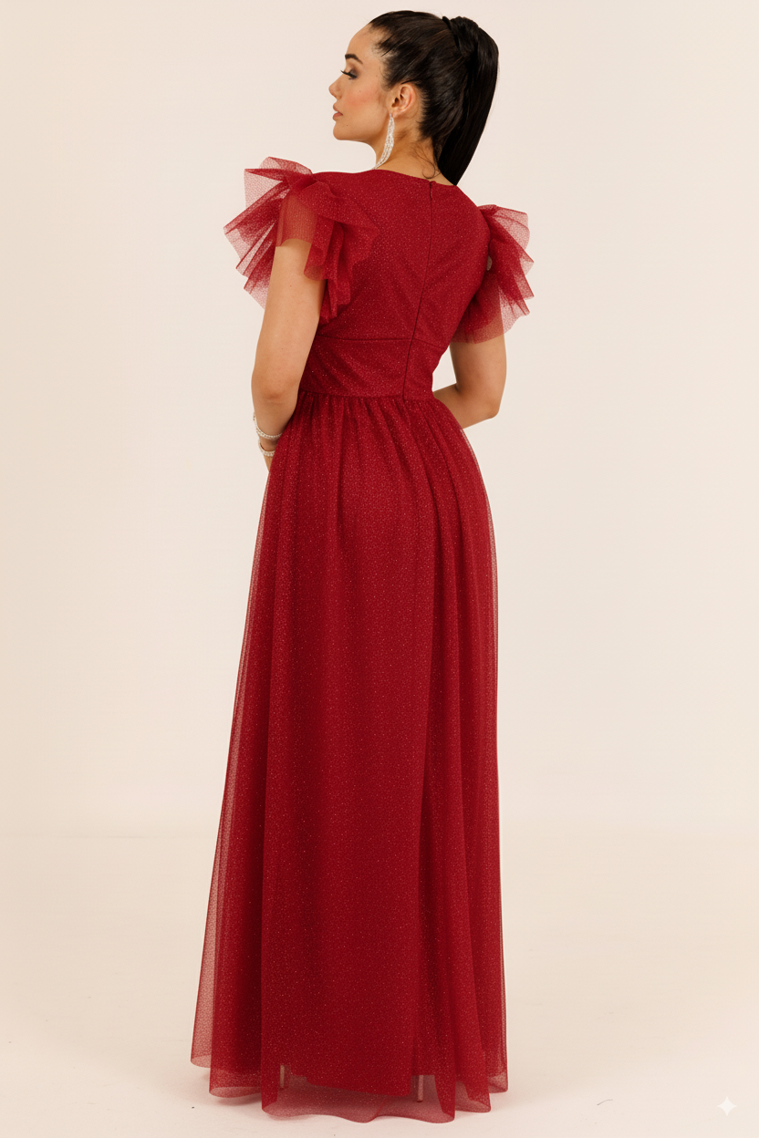 Vestido Largo con Brillos y Mangas - JULIA BRILLOS