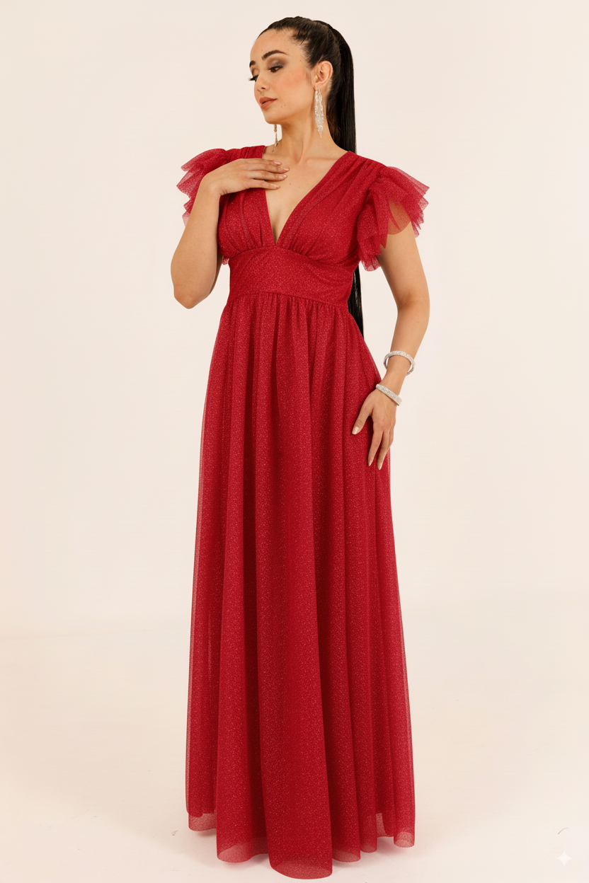 Vestido Largo con Brillos y Mangas - JULIA BRILLOS