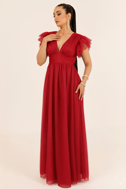 Vestido Largo con Brillos y Mangas - JULIA BRILLOS