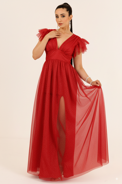 Vestido Largo con Brillos y Mangas - JULIA BRILLOS