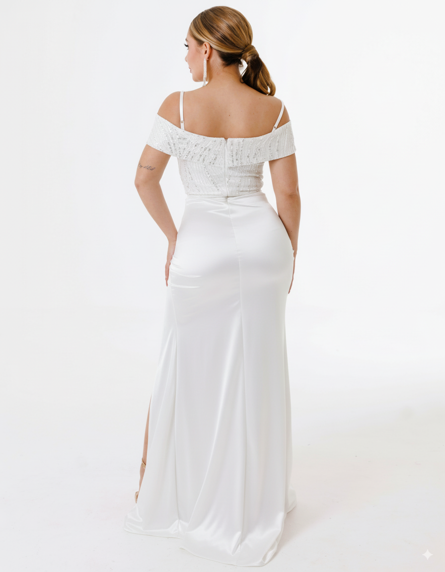 Vestido Largo con Abertura y Lentejuela - MERIDA