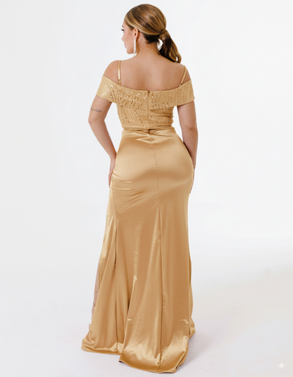 Vestido Largo con Abertura y Lentejuela - MERIDA