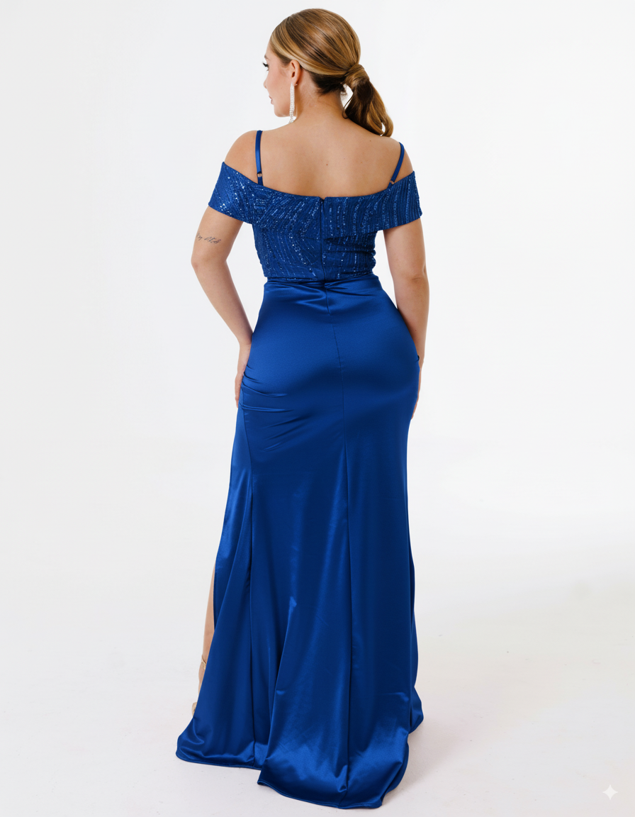 Vestido Largo con Abertura y Lentejuela - MERIDA