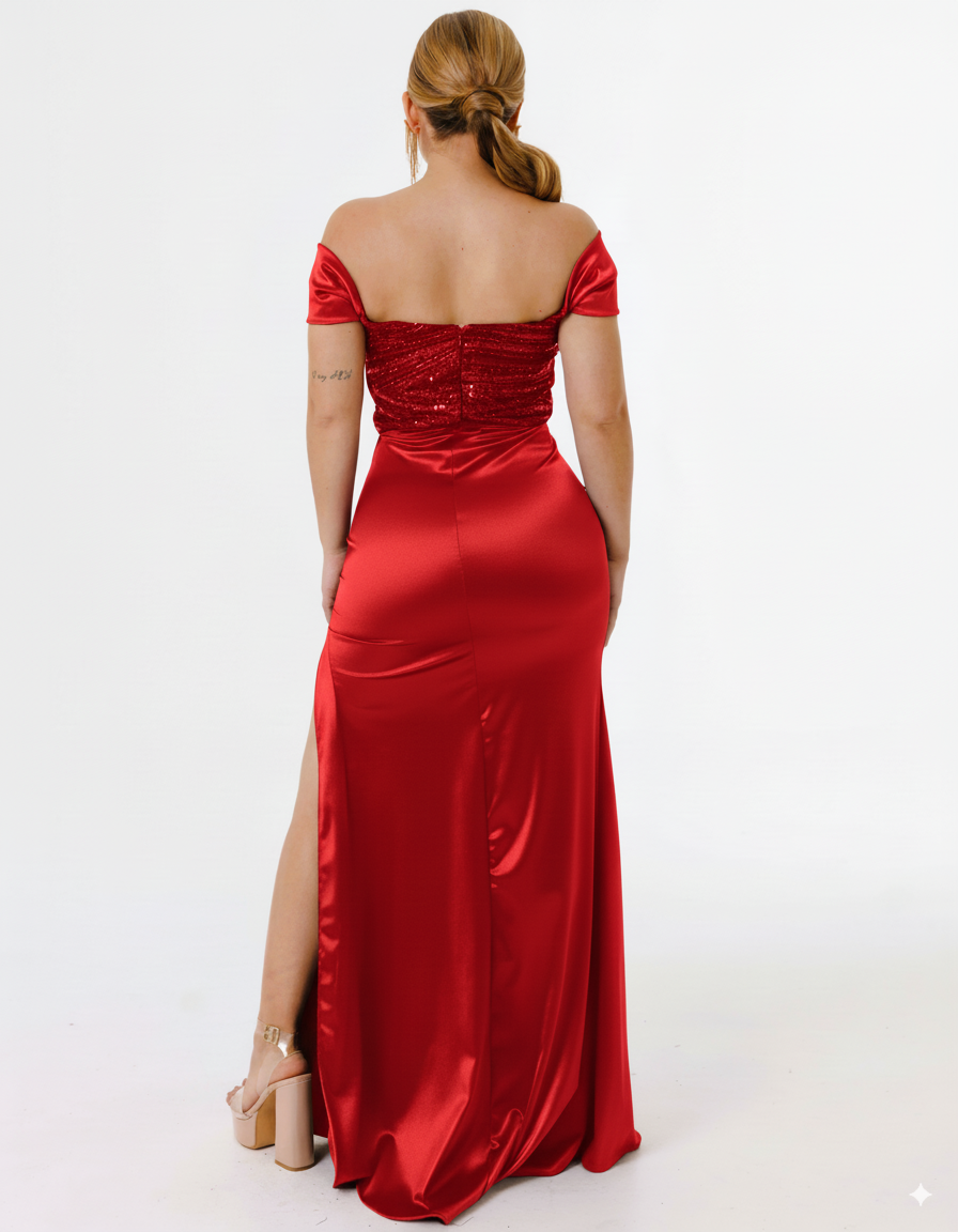 Vestido Largo con abertura y lentejuela - KARIME