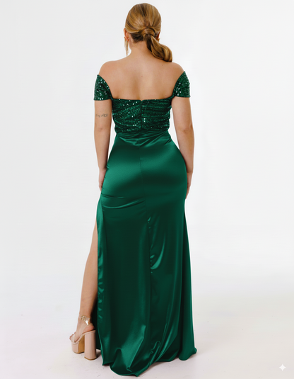 Vestido Largo con abertura y lentejuela - KARIME