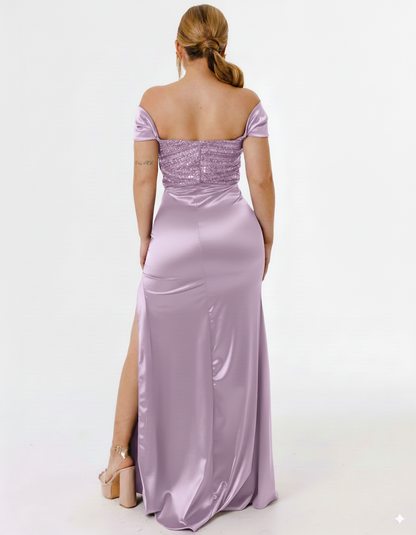 Vestido Largo con abertura y lentejuela - KARIME