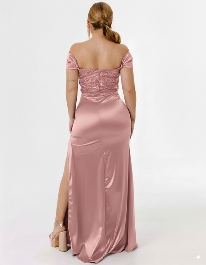 Vestido Largo con abertura y lentejuela - KARIME