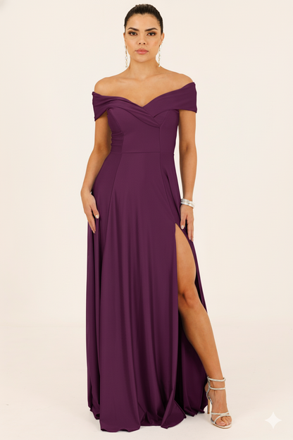 Vestido Largo con Abertura y Mangas - SUIZA