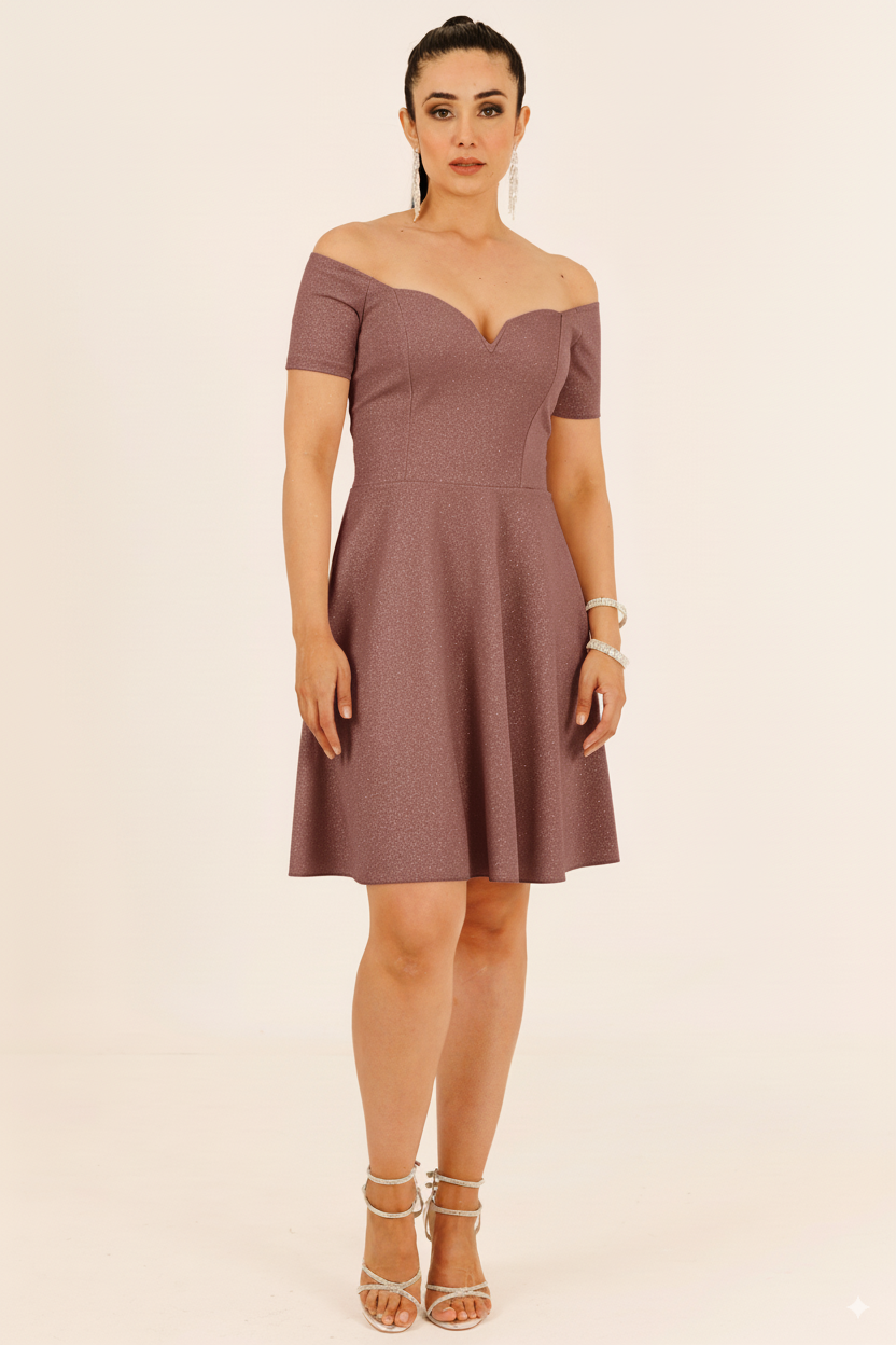 Vestido Corto con Brillos Hombros al Descubierto - BONITA CORTO BRILLOS
