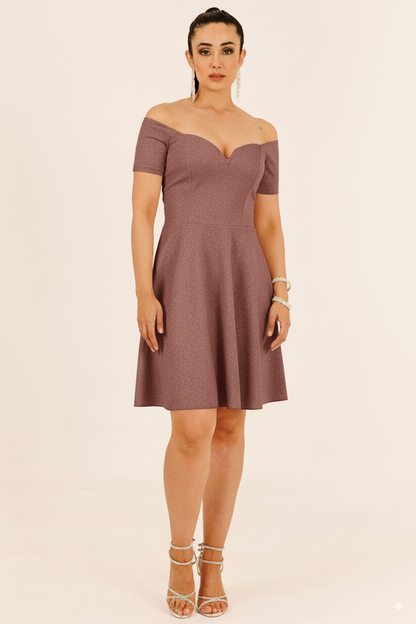 Vestido Corto con Brillos Hombros al Descubierto - BONITA CORTO BRILLOS