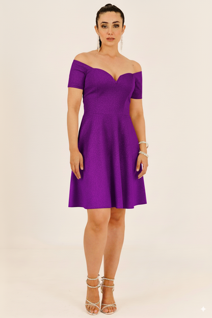 Vestido Corto con Brillos Hombros al Descubierto - BONITA CORTO BRILLOS