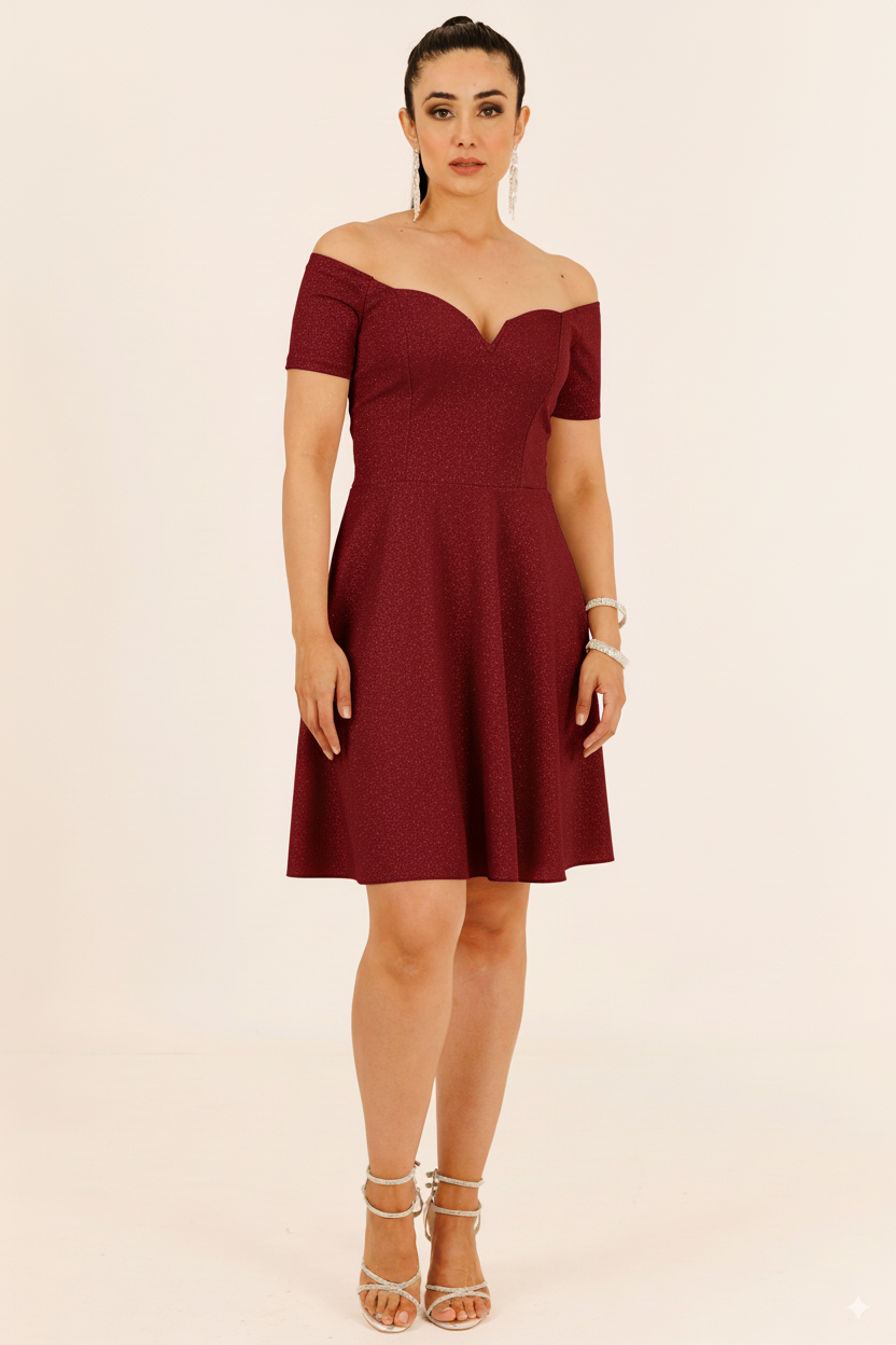 Vestido Corto con Brillos Hombros al Descubierto - BONITA CORTO BRILLOS