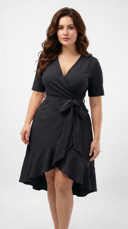 Vestido corto con mangas escote cruzado y cinturon - VICKY