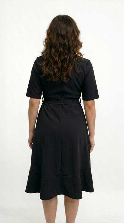Vestido corto con mangas escote cruzado y cinturon - VICKY