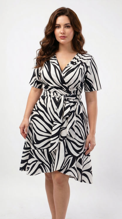 Vestido corto con mangas escote cruzado y cinturon - VICKY