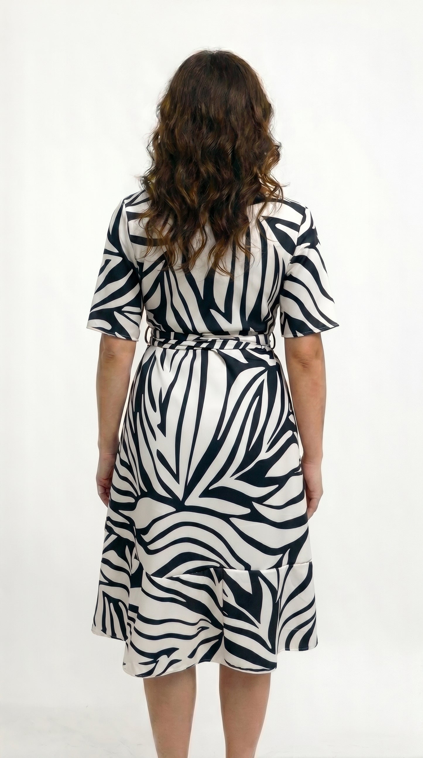 Vestido corto con mangas escote cruzado y cinturon - VICKY