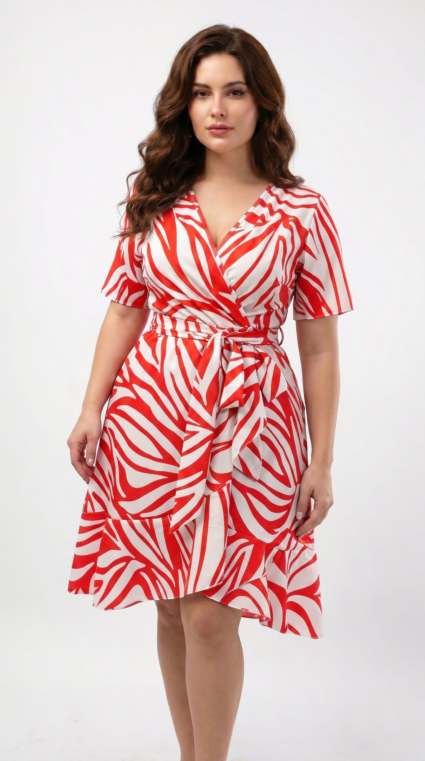 Vestido corto con mangas escote cruzado y cinturon - VICKY
