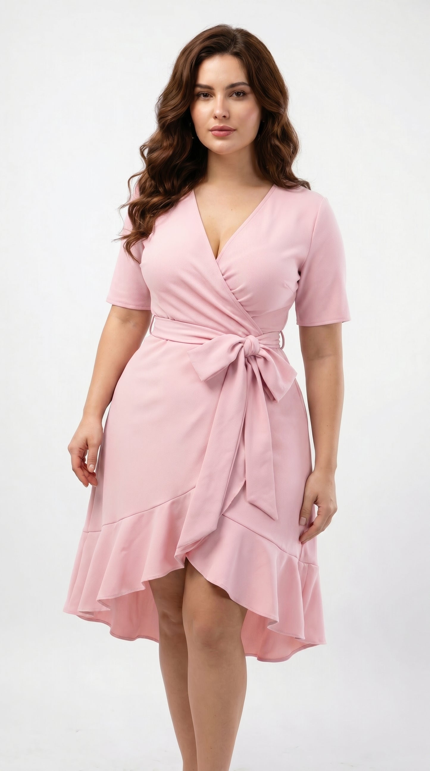 Vestido corto con mangas escote cruzado y cinturon - VICKY