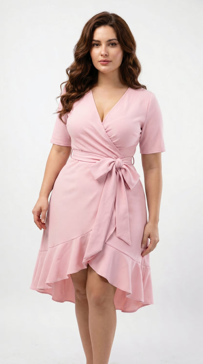 Vestido corto con mangas escote cruzado y cinturon - VICKY