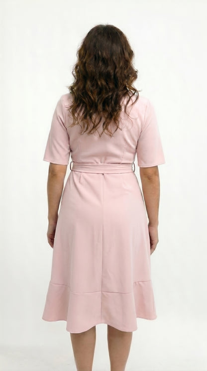 Vestido corto con mangas escote cruzado y cinturon - VICKY