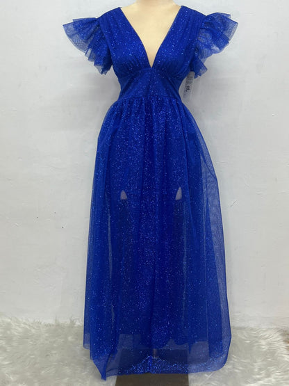 Vestido Largo con Brillos y Mangas - JULIA BRILLOS