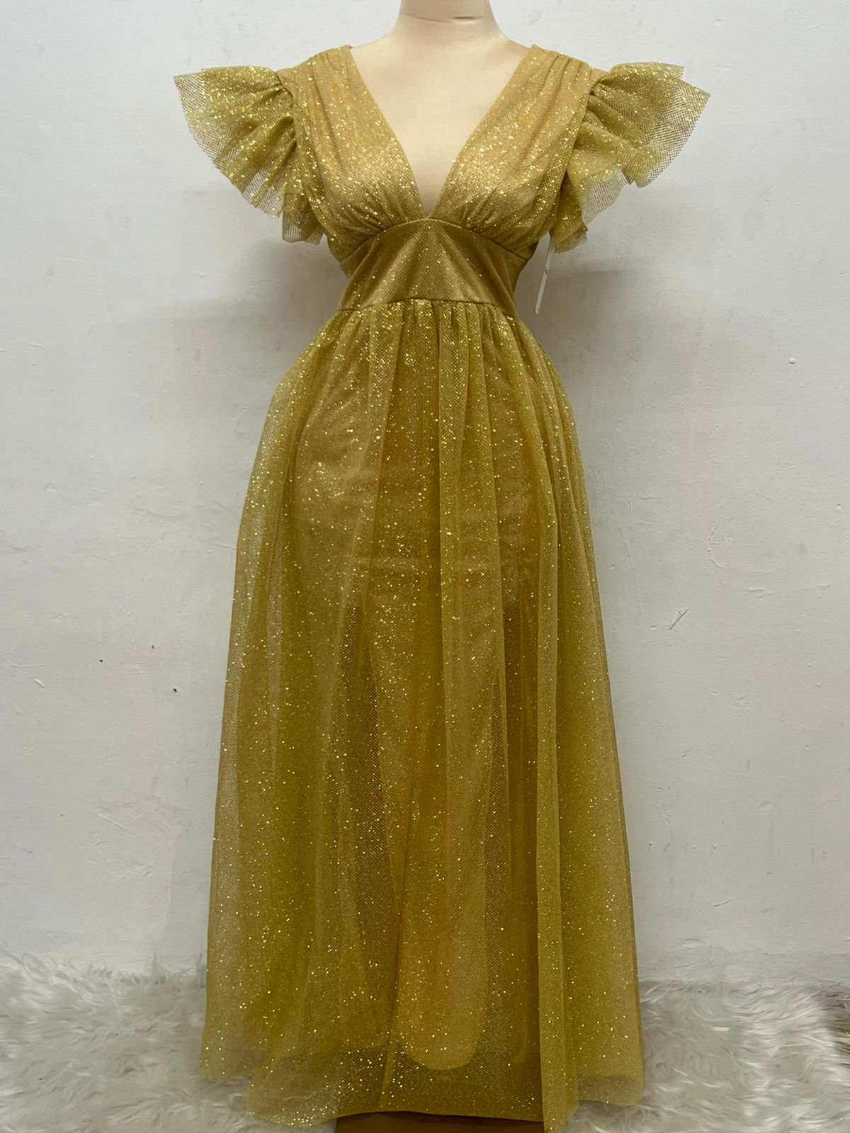 Vestido Largo con Brillos y Mangas - JULIA BRILLOS