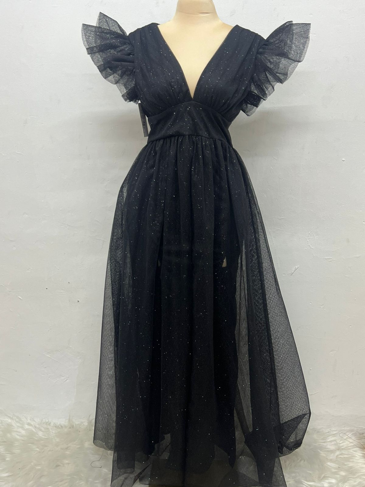 Vestido Largo con Brillos y Mangas - JULIA BRILLOS