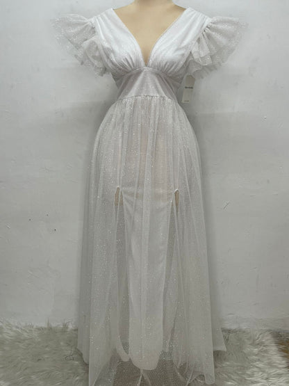 Vestido Largo con Brillos y Mangas - JULIA BRILLOS