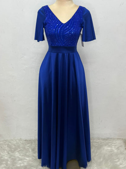 Vestido Largo Con Mangas y Encaje - GALA