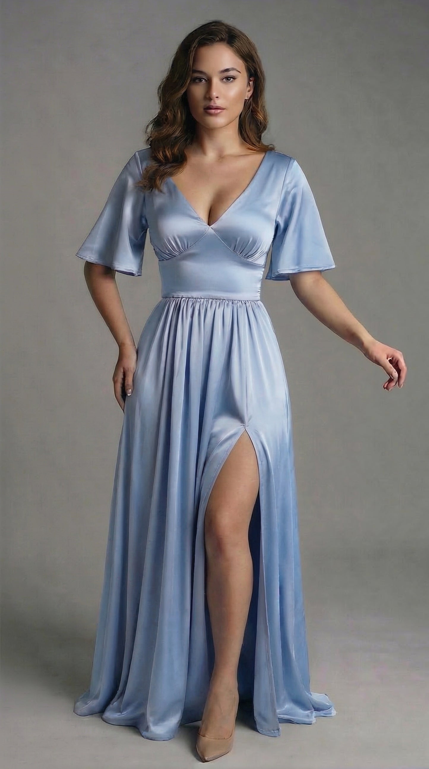 Vestido largo con Manga y Abertura - Cristina Nuevo