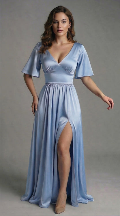 Vestido largo con Manga y Abertura - Cristina Nuevo