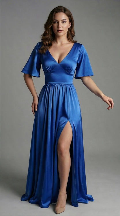 Vestido largo con Manga y Abertura - Cristina Nuevo