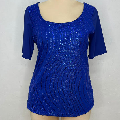 Blusa de lentejuela manga corta T47 color azul rey, frente – the•moda