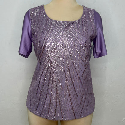 Blusa de lentejuela manga corta T47 color lila, frente – the•moda