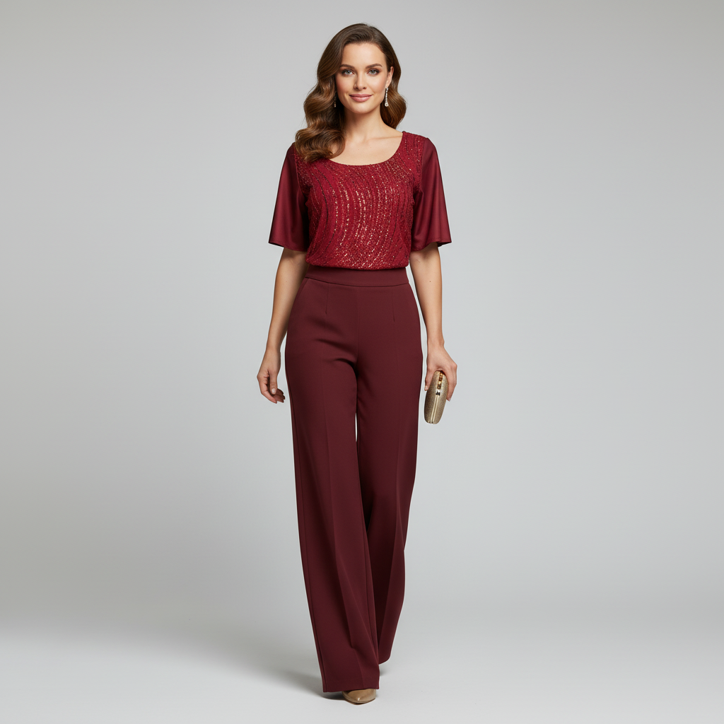 Blusa de lentejuela manga corta T47 color rojo, con modelo – the•moda