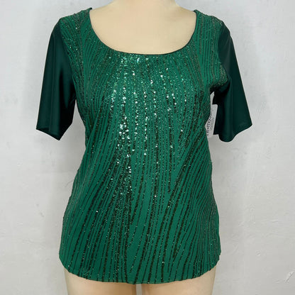 Blusa de lentejuela manga corta T47 color verde esmeralda, frente – the•moda