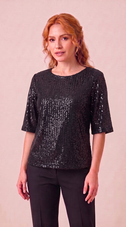Blusa de lentejuela T55 color negro con modelo - the•moda