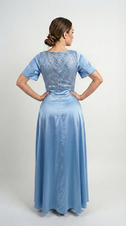 Vestido Largo Con Mangas y Encaje - GALA