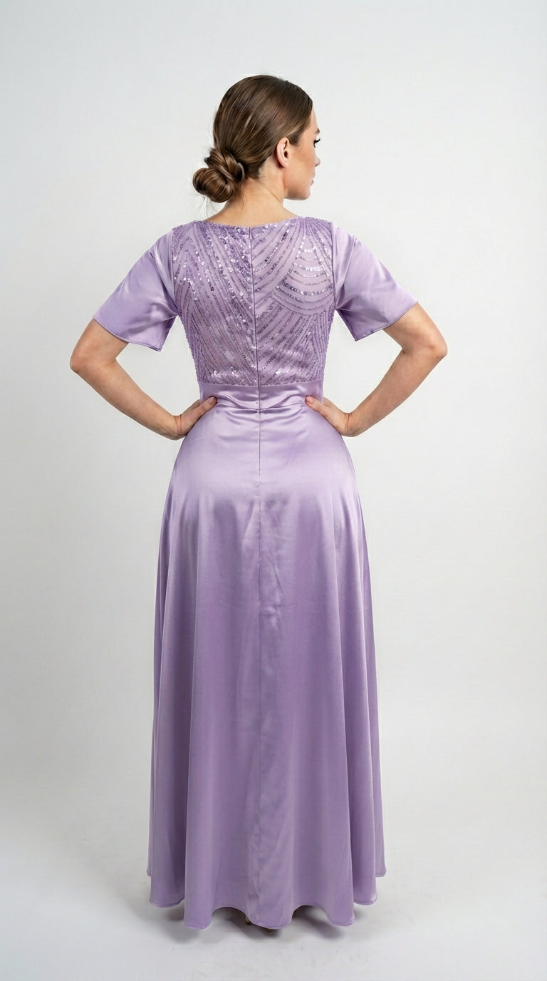 Vestido Largo Con Mangas y Encaje - GALA