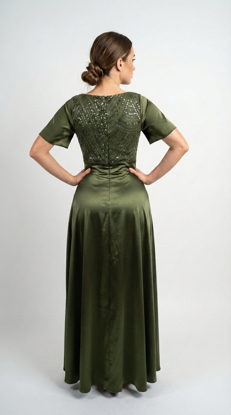 Vestido Largo Con Mangas y Encaje - GALA