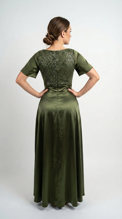 Vestido Largo Con Mangas y Encaje - GALA