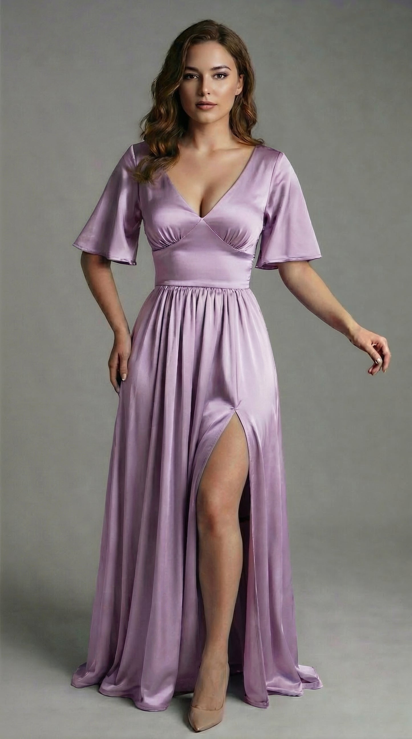 Vestido largo con Manga y Abertura - Cristina Nuevo