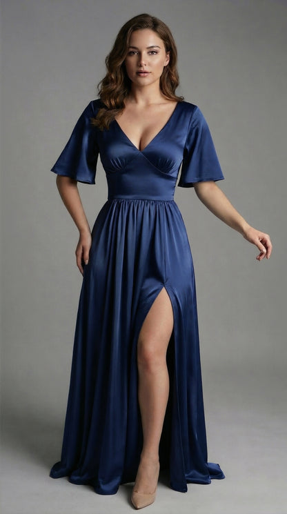 Vestido largo con Manga y Abertura - Cristina Nuevo