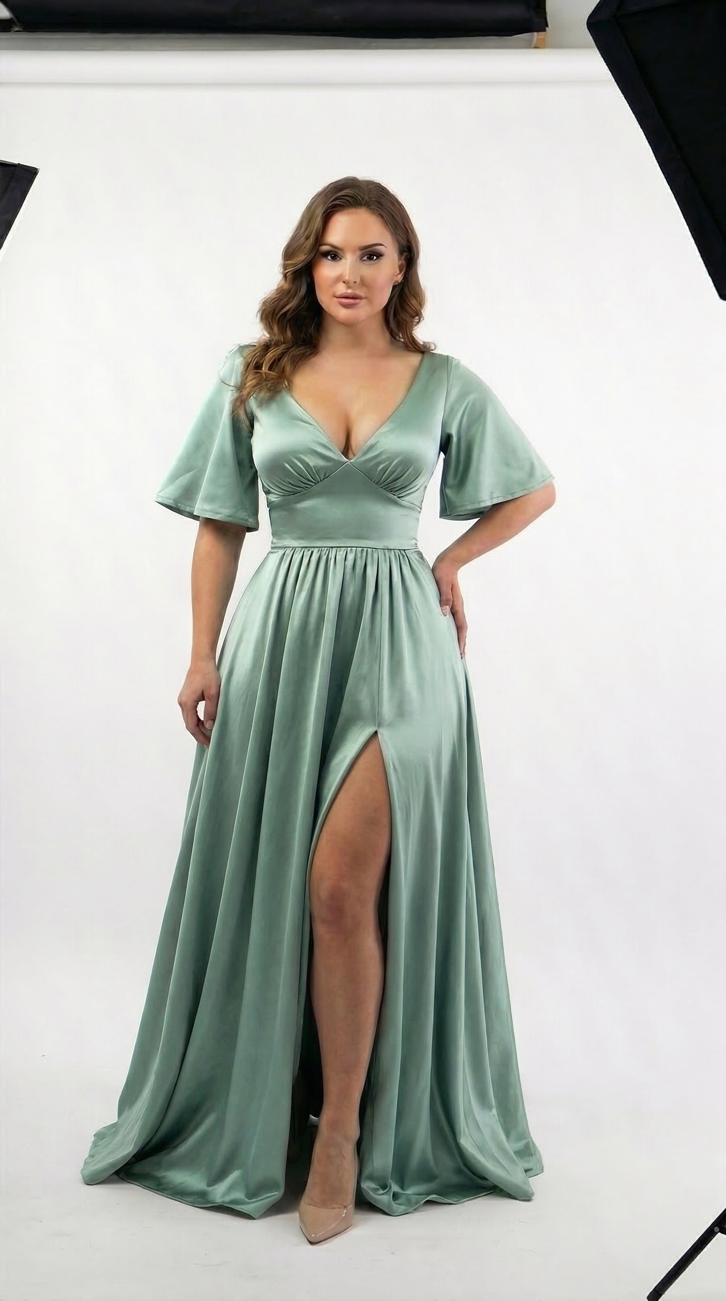 Vestido largo con Manga y Abertura - Cristina Nuevo